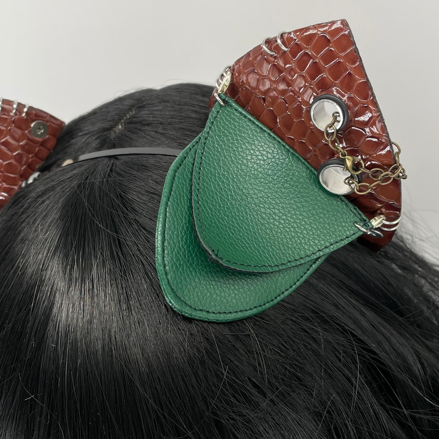 Brown Dino/Dragon Scale Punk Cat Ears (Full Pleather)