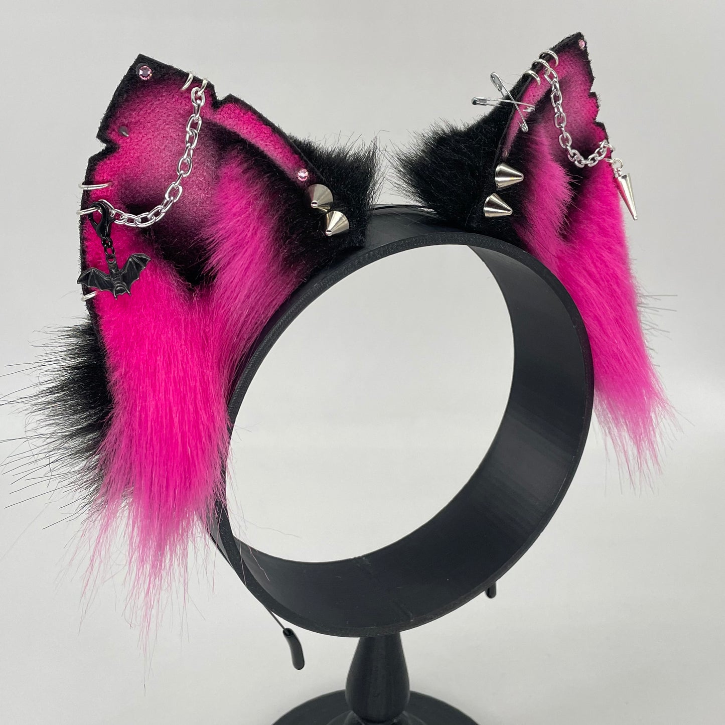 Punk Cat ears- Hot Pink & Black