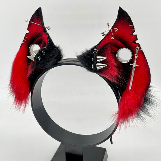 Punk Bat Ears- Black & Red