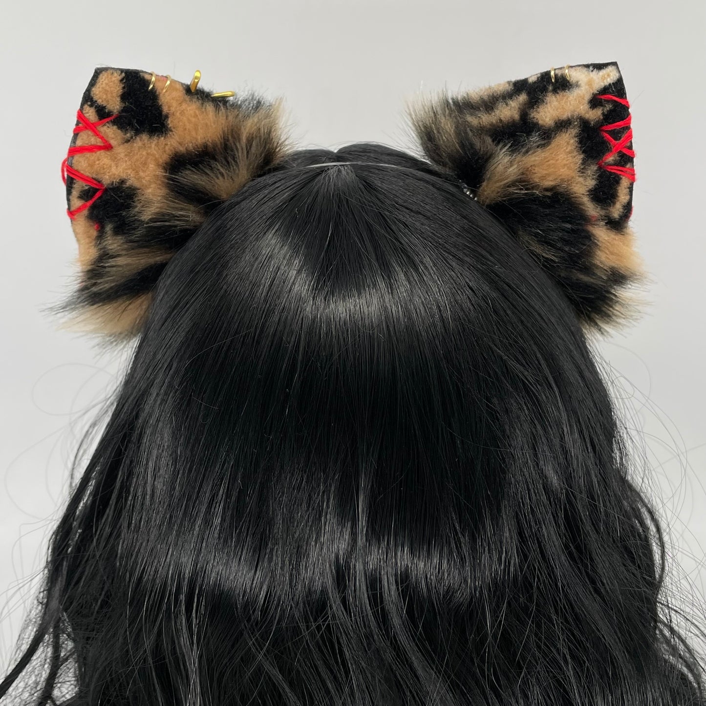 Leather & Laced- Cherry Cheetah Cat Ears (Pleather & Fur)