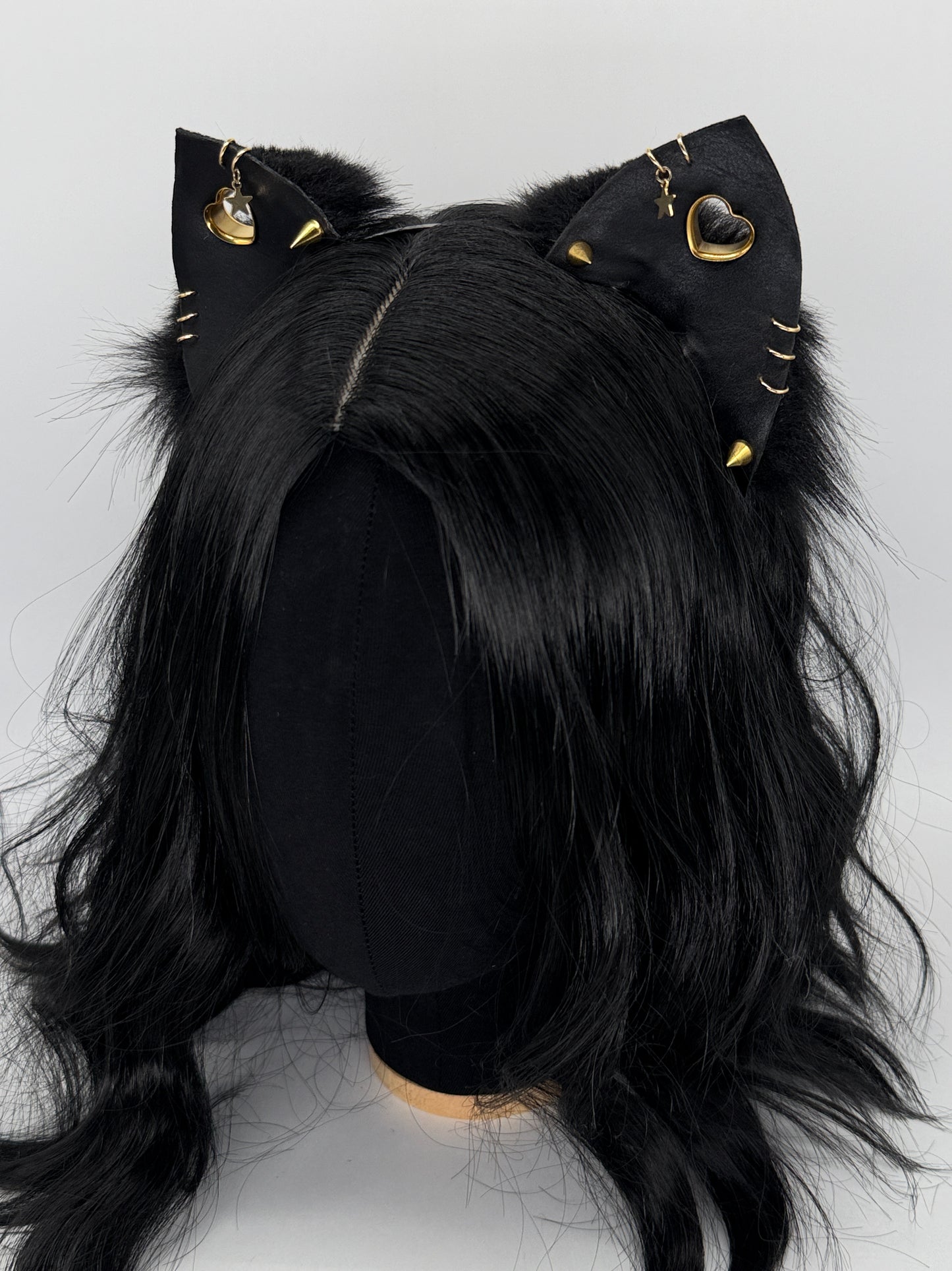 Black & Gold Punk Kitten Ears (Faux leather & fur)