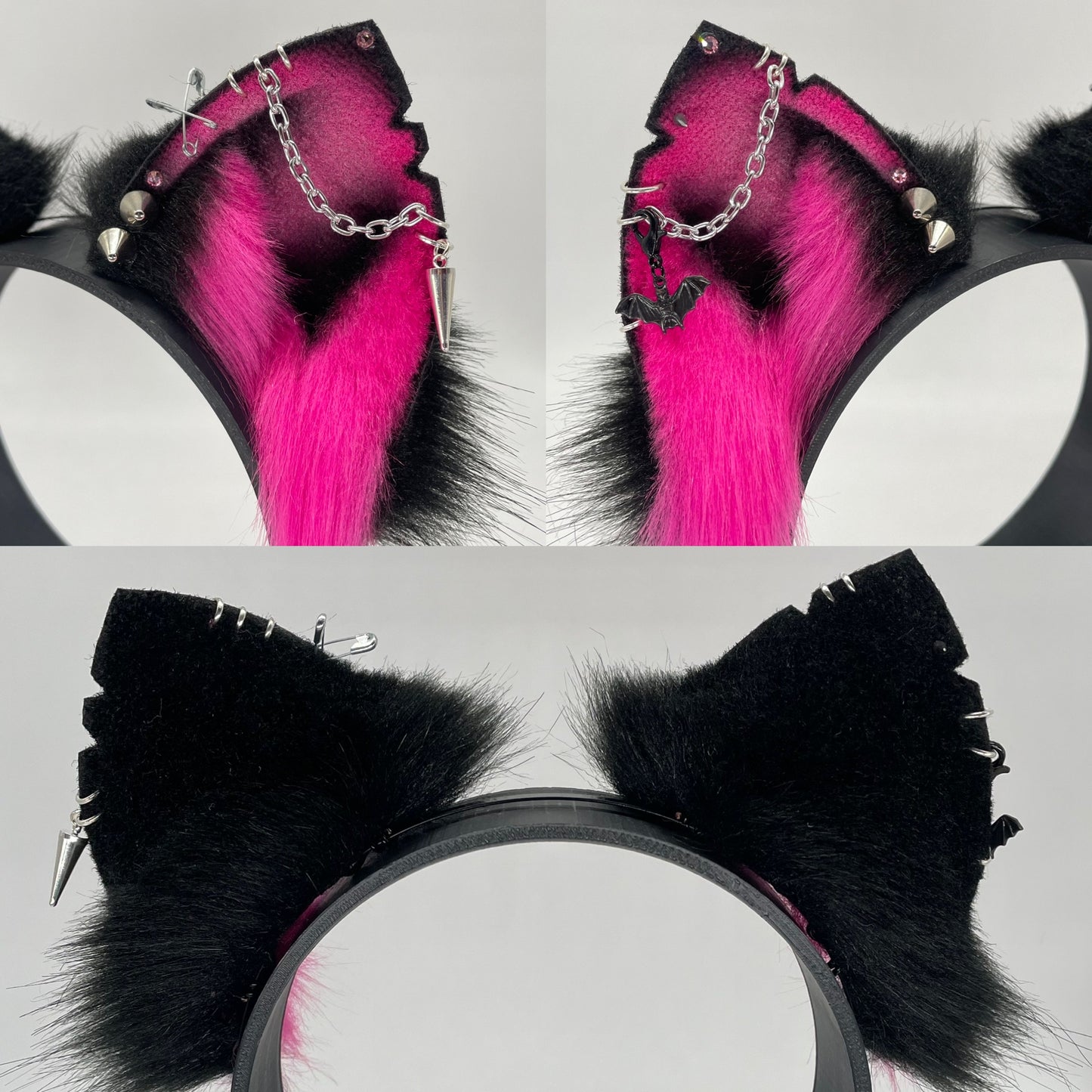 Punk Cat ears- Hot Pink & Black