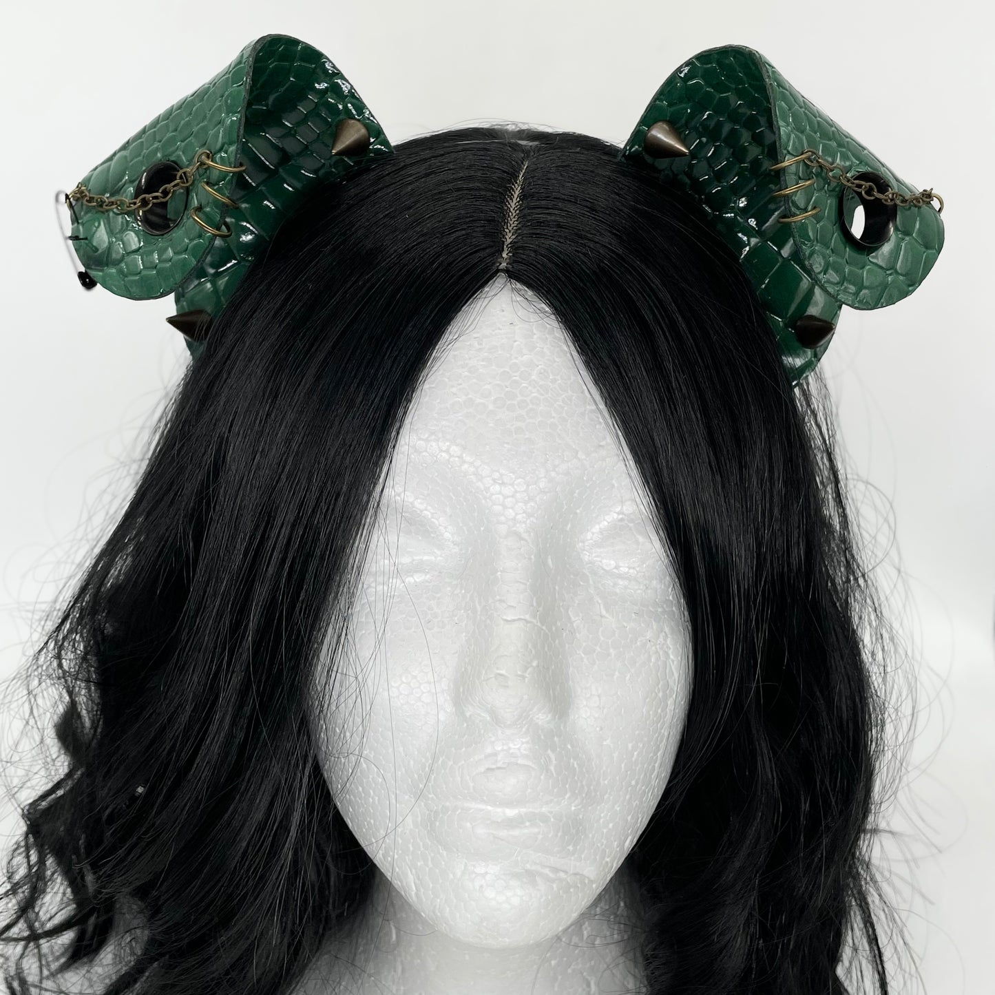 Green Dino/Dragon Scale Punk Pup Ears (Full Pleather)