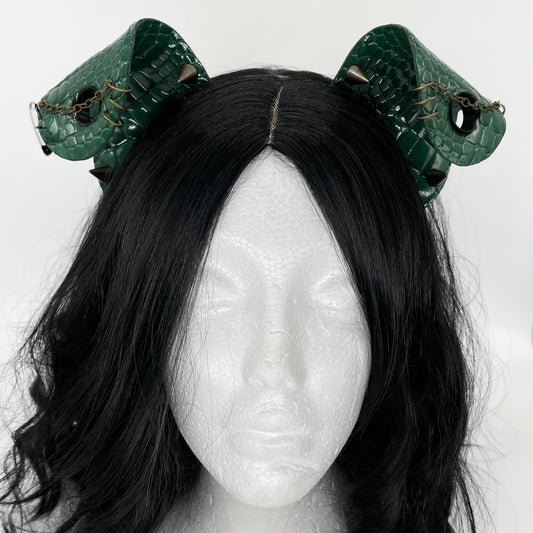 Green Dino/Dragon Scale Punk Pup Ears (Full Pleather)