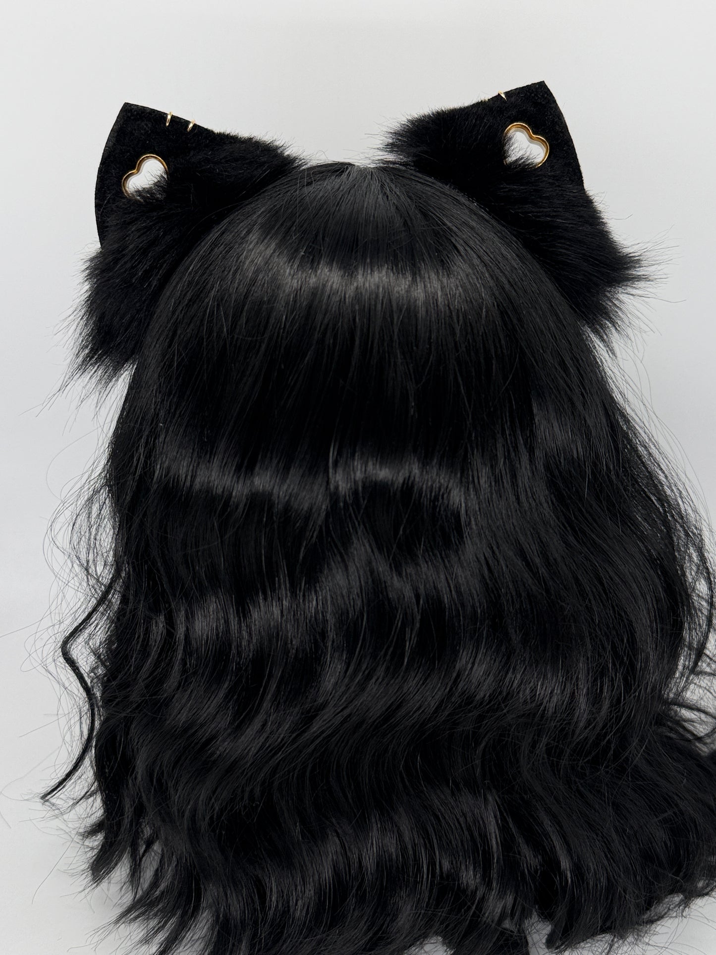 Black & Gold Punk Kitten Ears (Faux leather & fur)