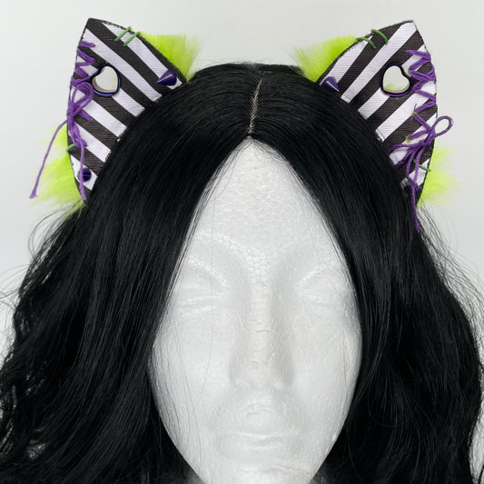 Leather & Laced- Beetlejuice Kitten Ears (Pleather & Fur)