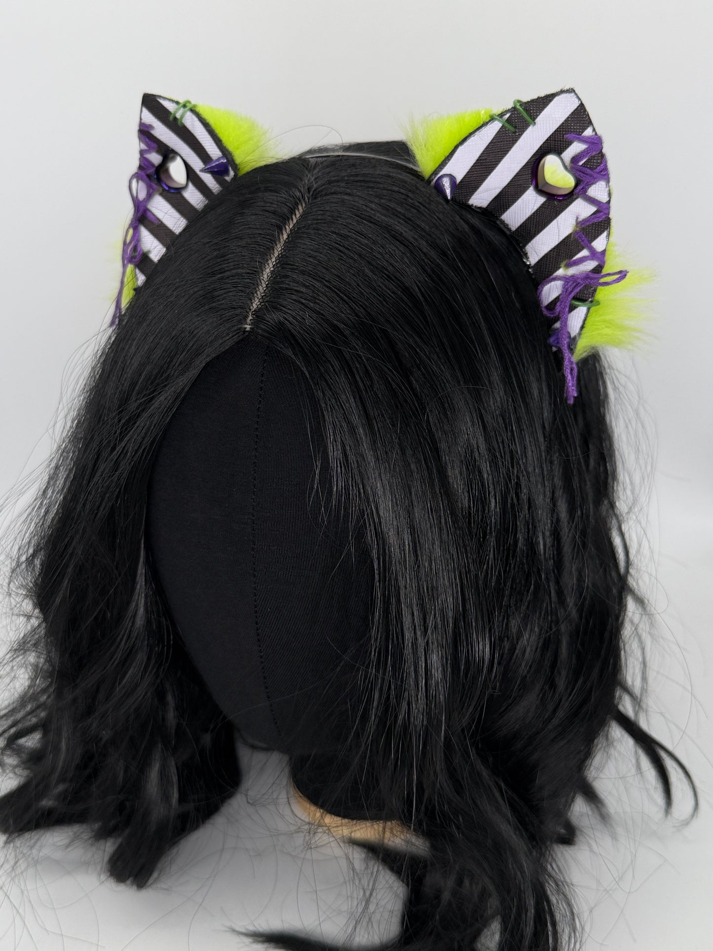 Leather & Laced- Beetlejuice Kitten Ears (Faux leather & fur)