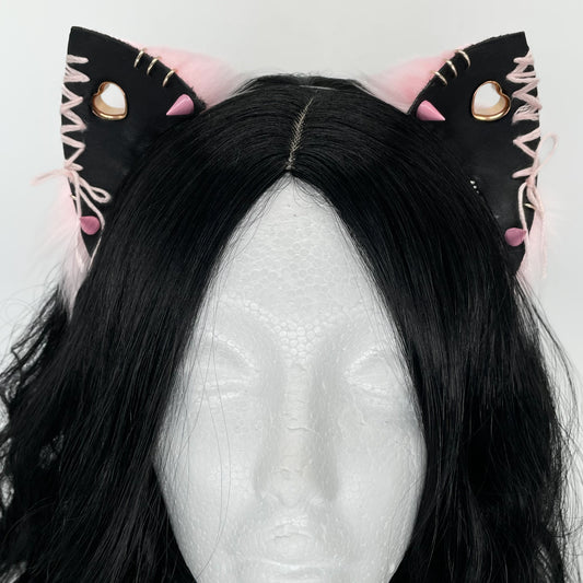 Leather & Laced- Pink Punk Kitten Ears (Pleather & Fur)