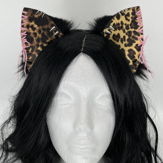 Leather & Laced- Cheetah Cat Ears (Pleather & Fur)