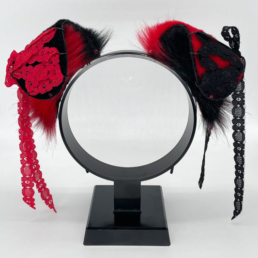 Lace Corset Puppy Ears- Black & Red