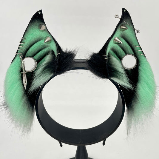 Punk Bat ears- Mint & Black