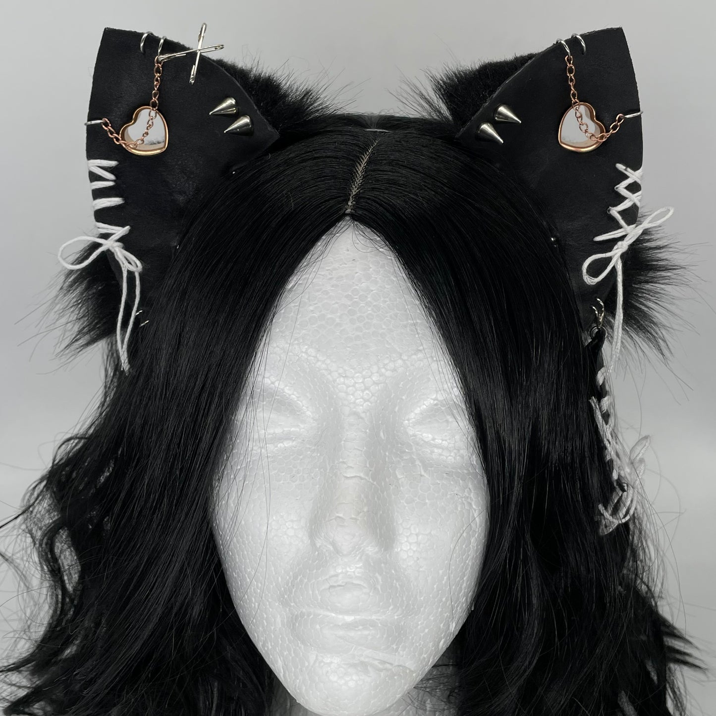 Leather & Laced- Black Cat Ears (Pleather & Fur)