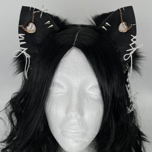 Leather & Laced- Black Cat Ears (Pleather & Fur)
