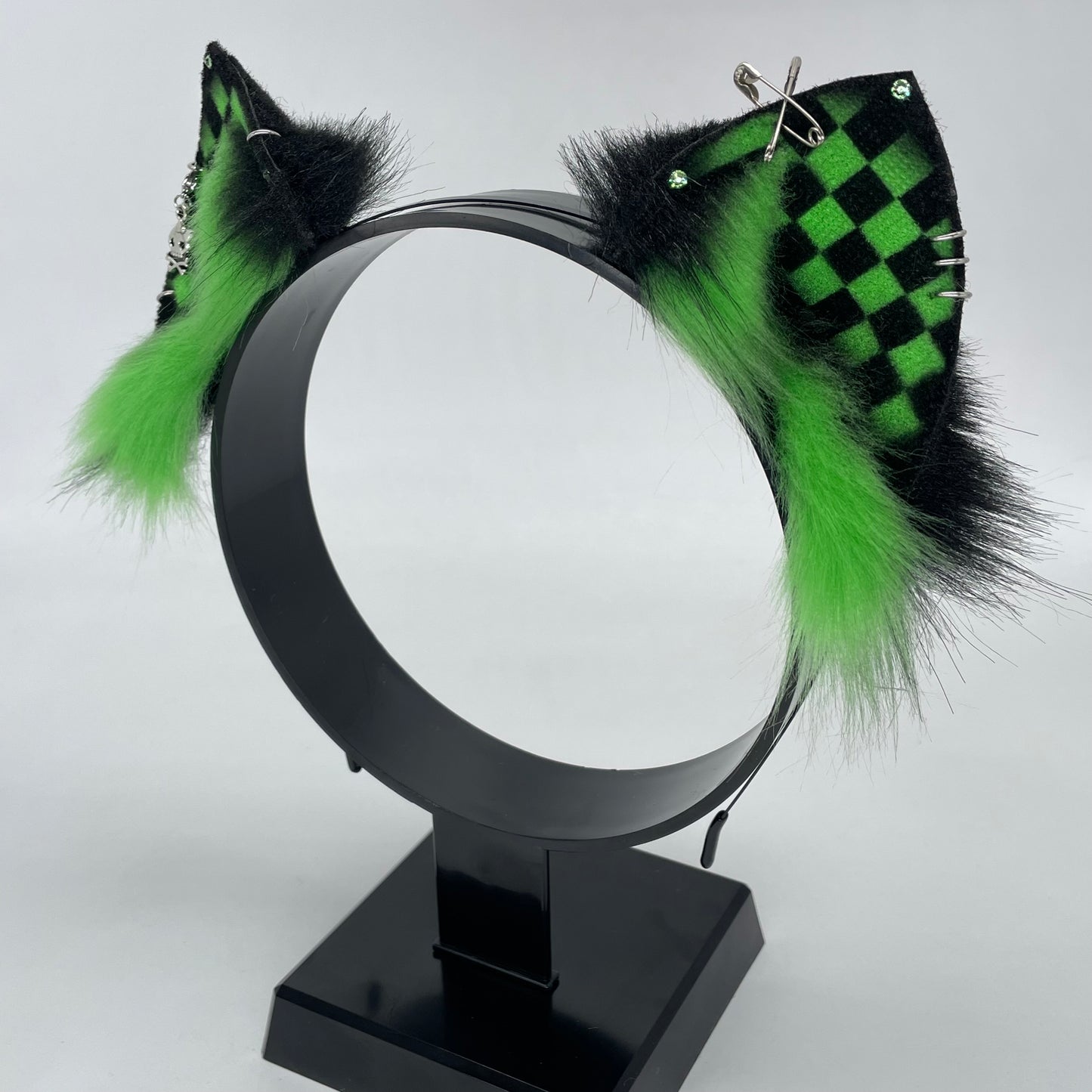 Emo Kitten Ears- Green & Black