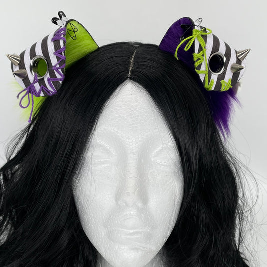 Leather & Laced- Beetlejuice Punk Pup Ears (Pleather & Fur)