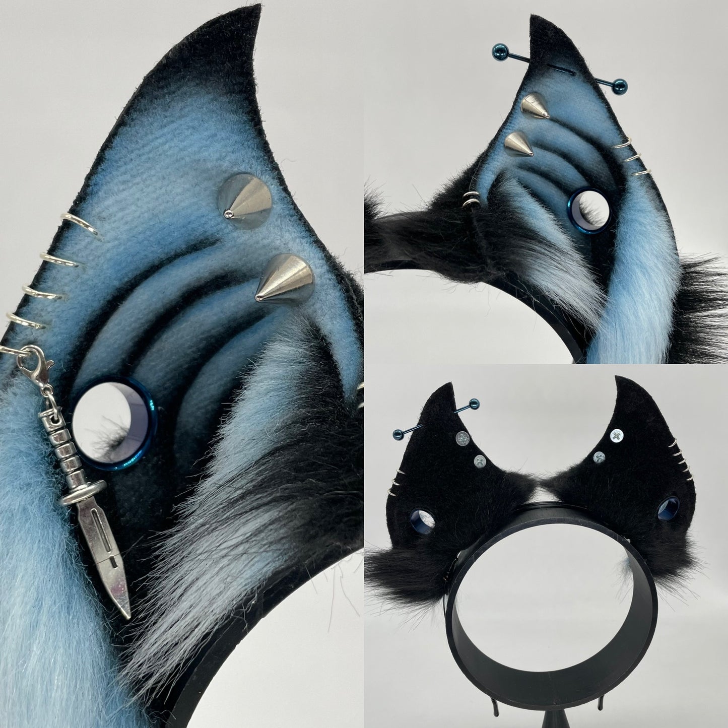 Punk Bat ears- Blue & Black