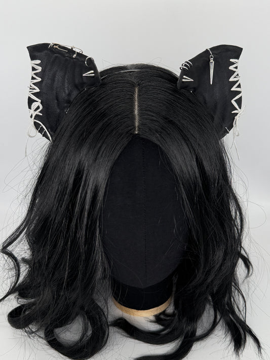 Leather & Laced -Black & White Crypt Bat Ears