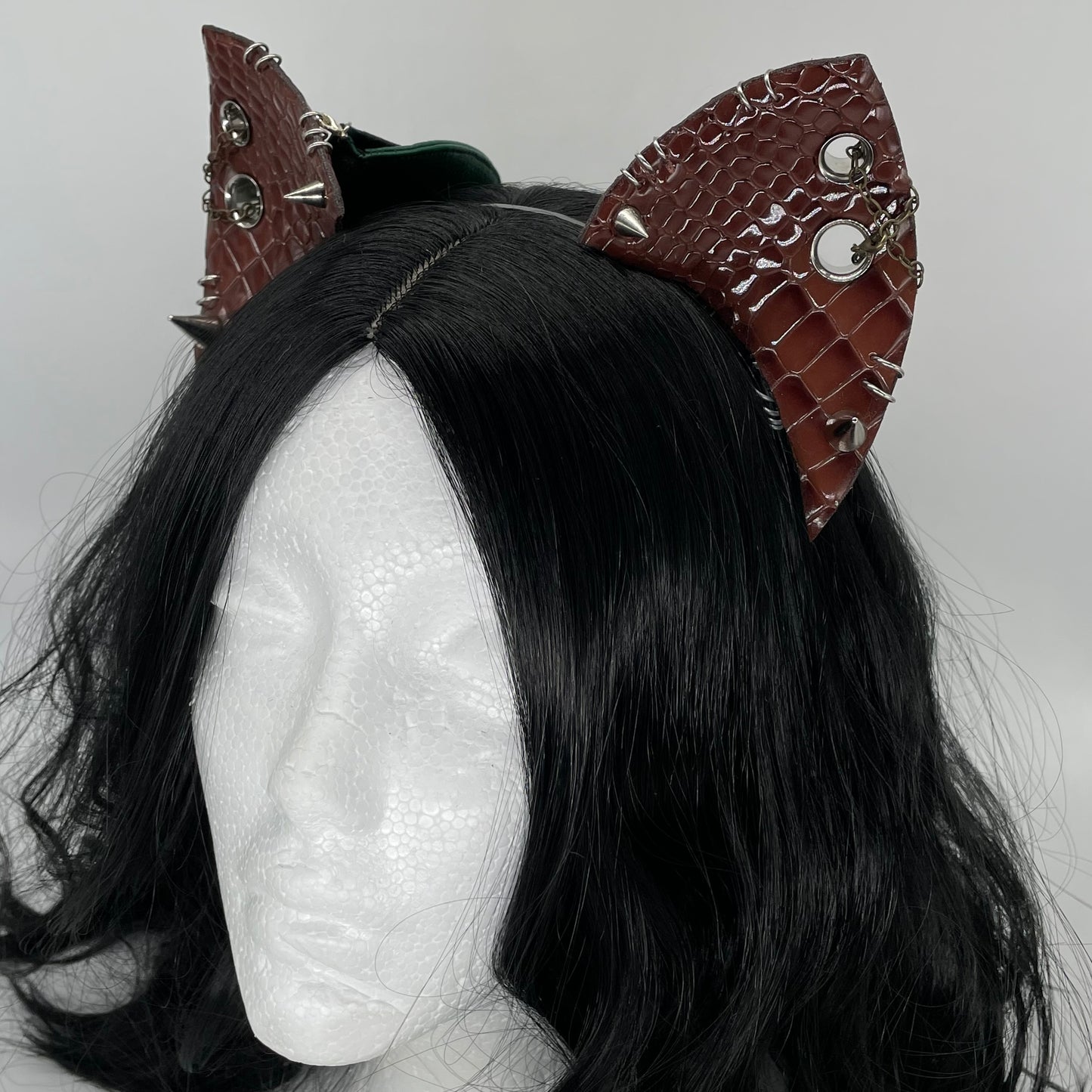 Brown Dino/Dragon Scale Punk Cat Ears (Full Pleather)