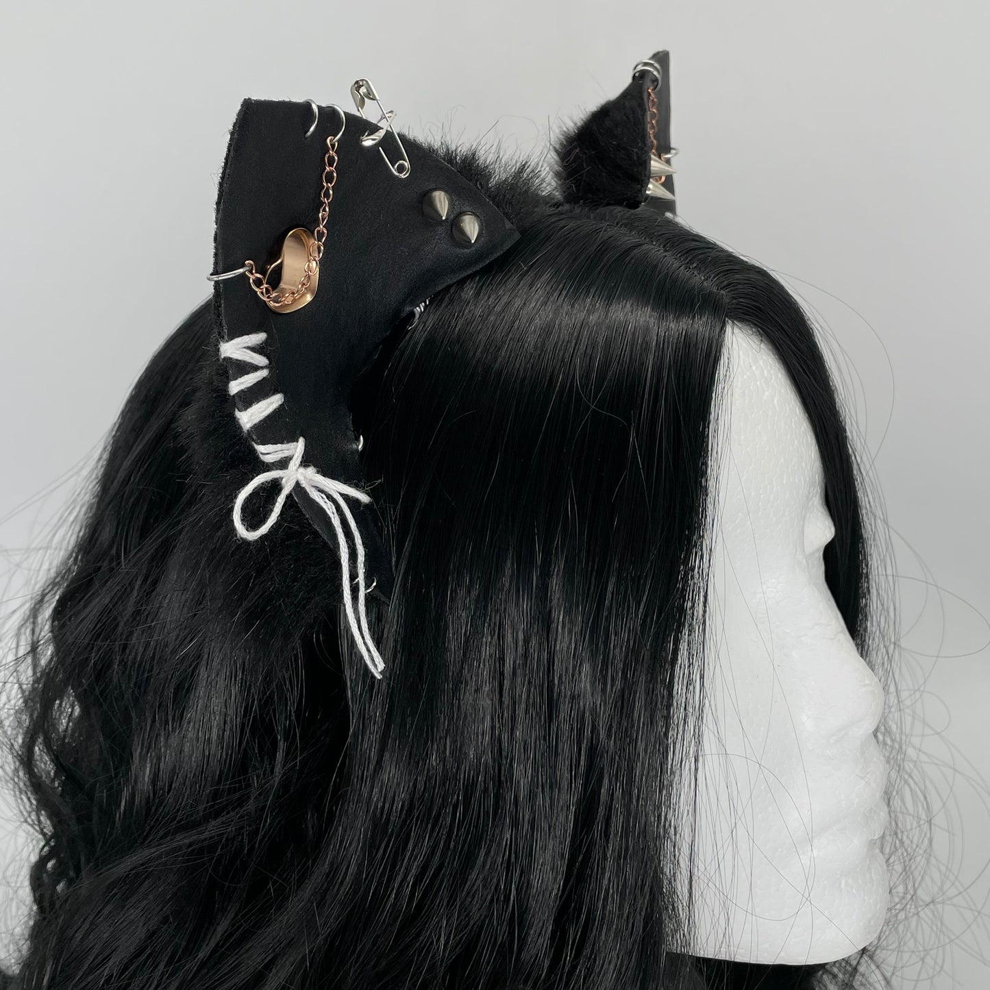 Leather & Laced- Black Cat Ears (Pleather & Fur)