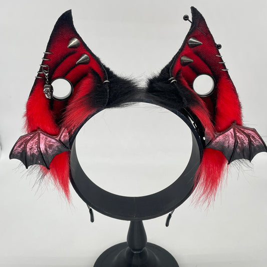 Punk Bat ears- Red & Black