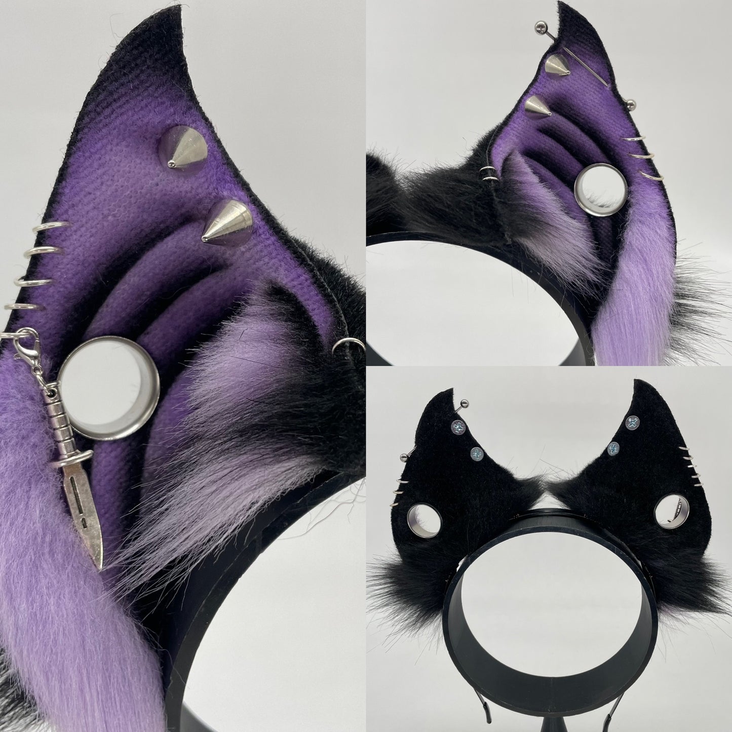 Punk Bat ears- Lavender & Black