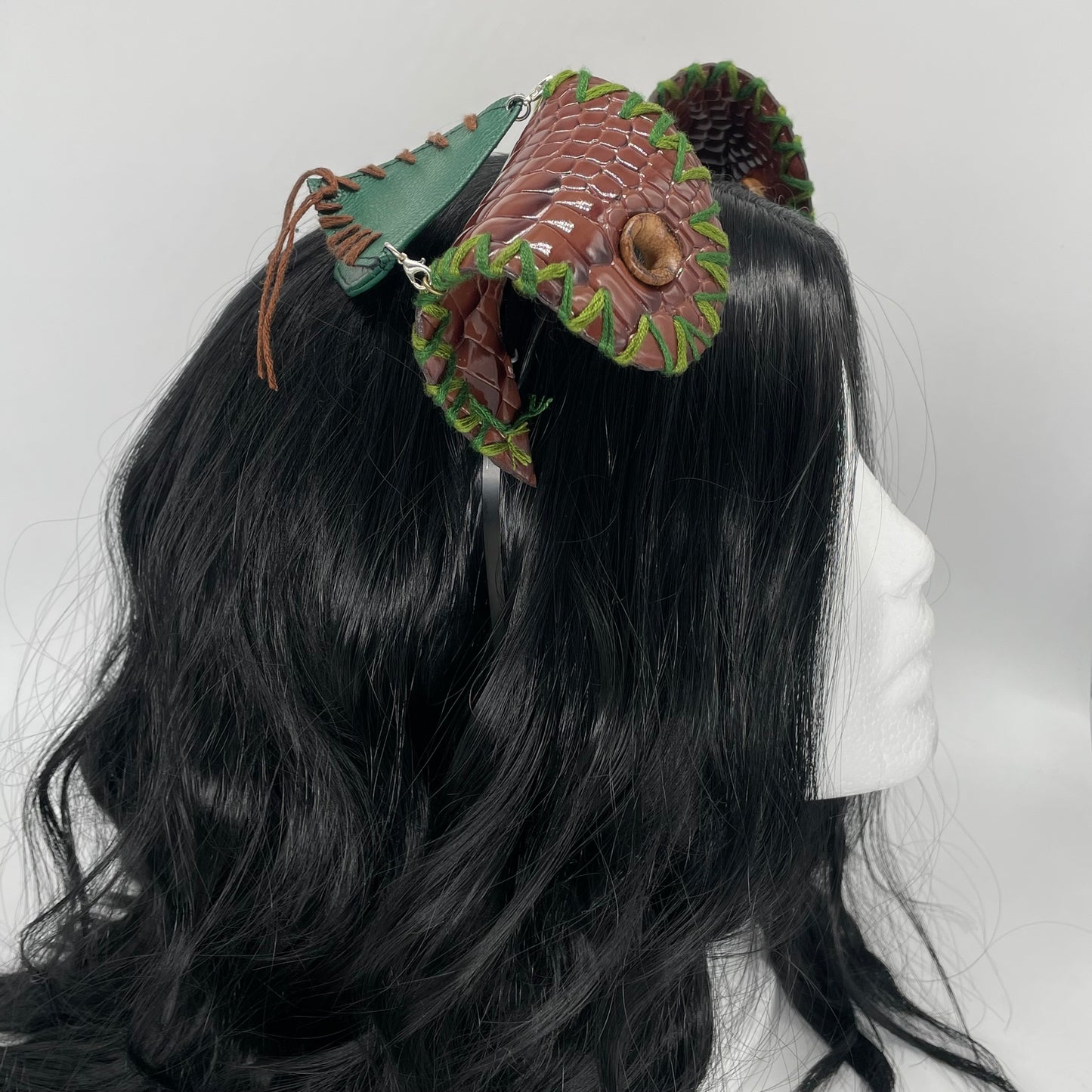 Brown Dino/Dragon Scale Pup Ears (Full Pleather)