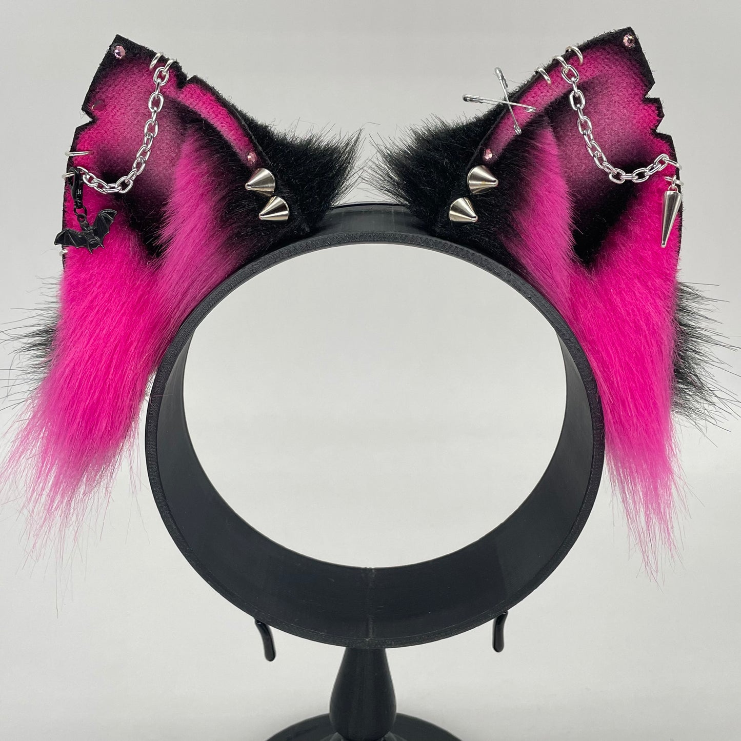 Punk Cat ears- Hot Pink & Black