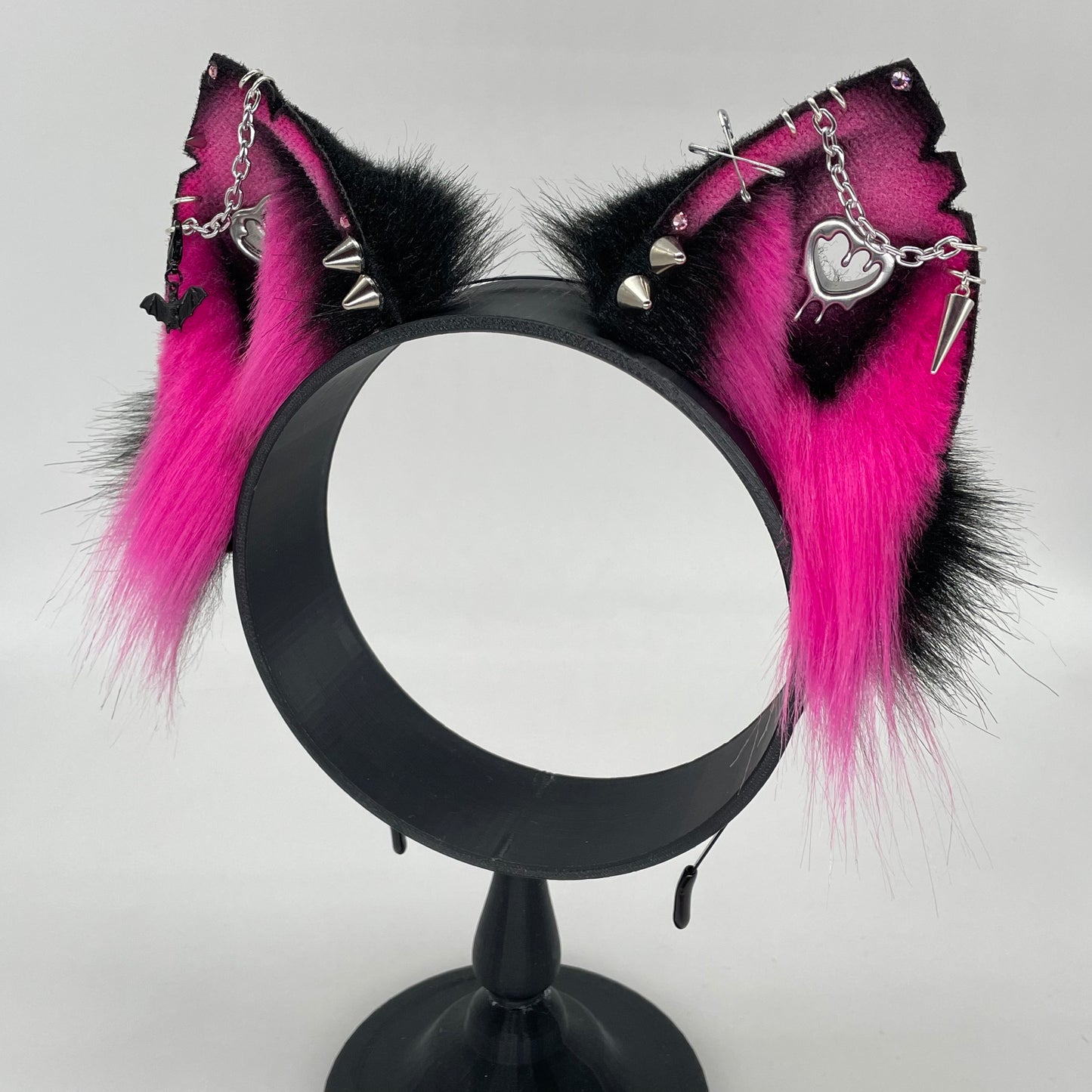 Punk Cat ears- Hot Pink & Black