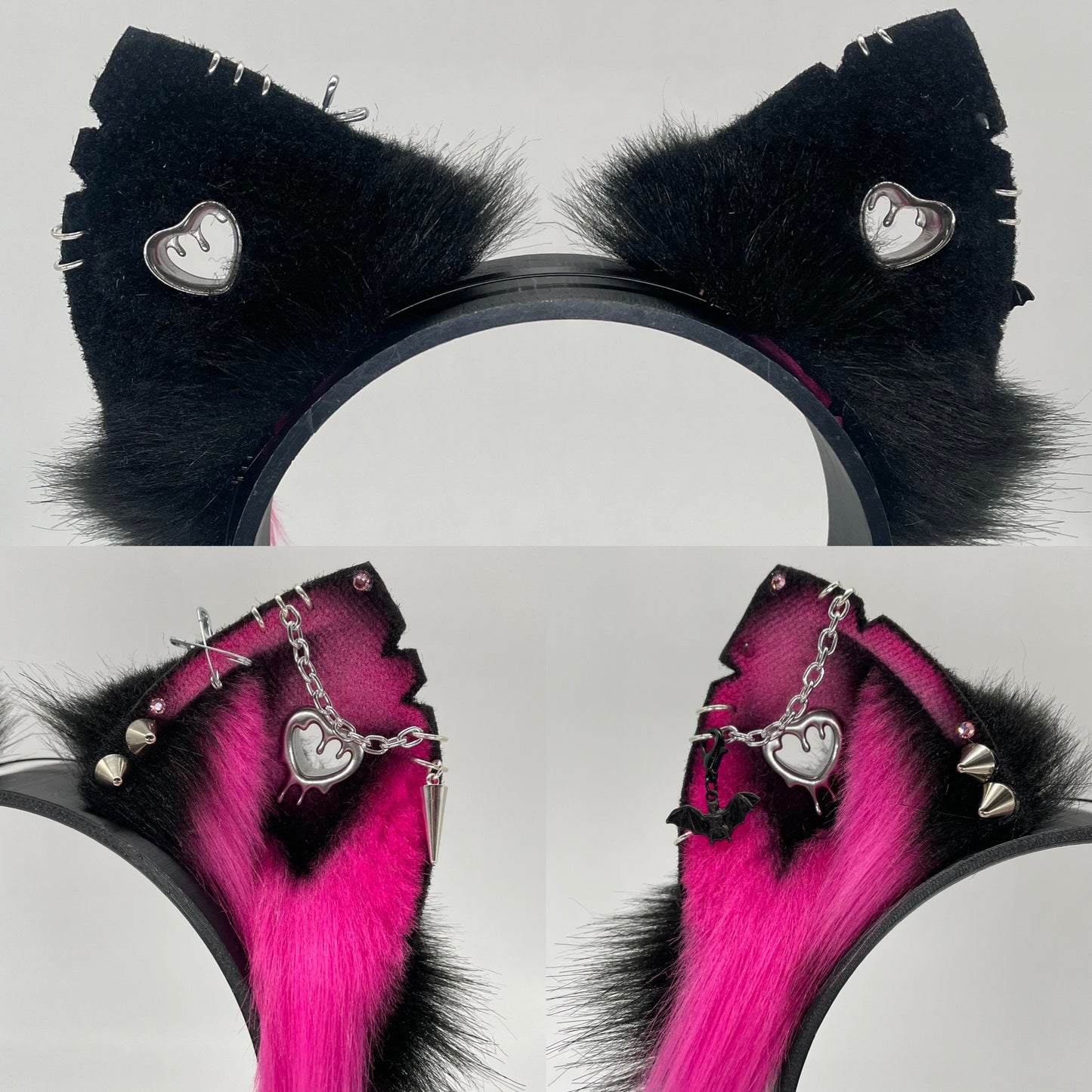 Punk Cat ears- Hot Pink & Black