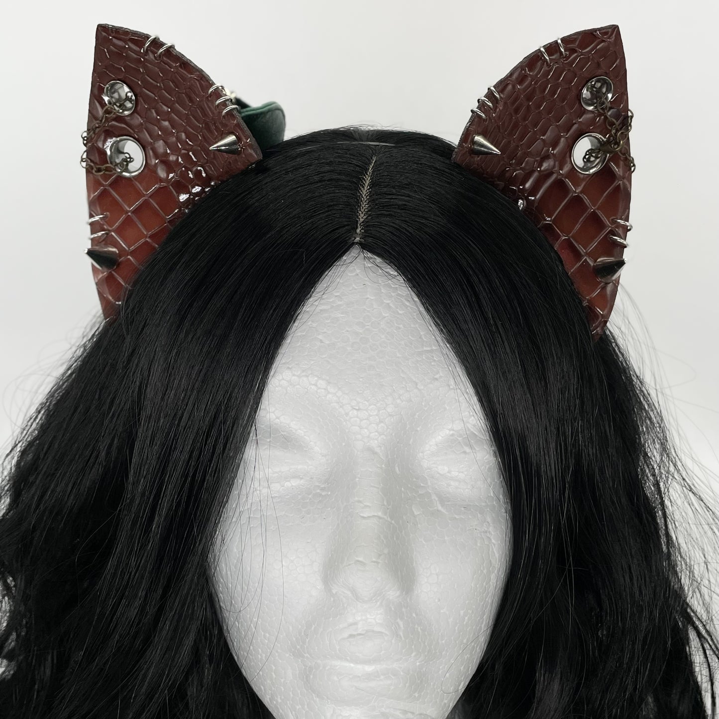 Brown Dino/Dragon Scale Punk Cat Ears (Full Pleather)