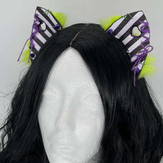 Leather & Laced- Beetlejuice Kitten Ears (Pleather & Fur)