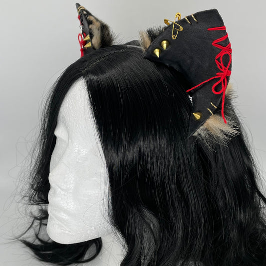 Leather & Laced- Cherry Cheetah Cat Ears (Pleather & Fur)