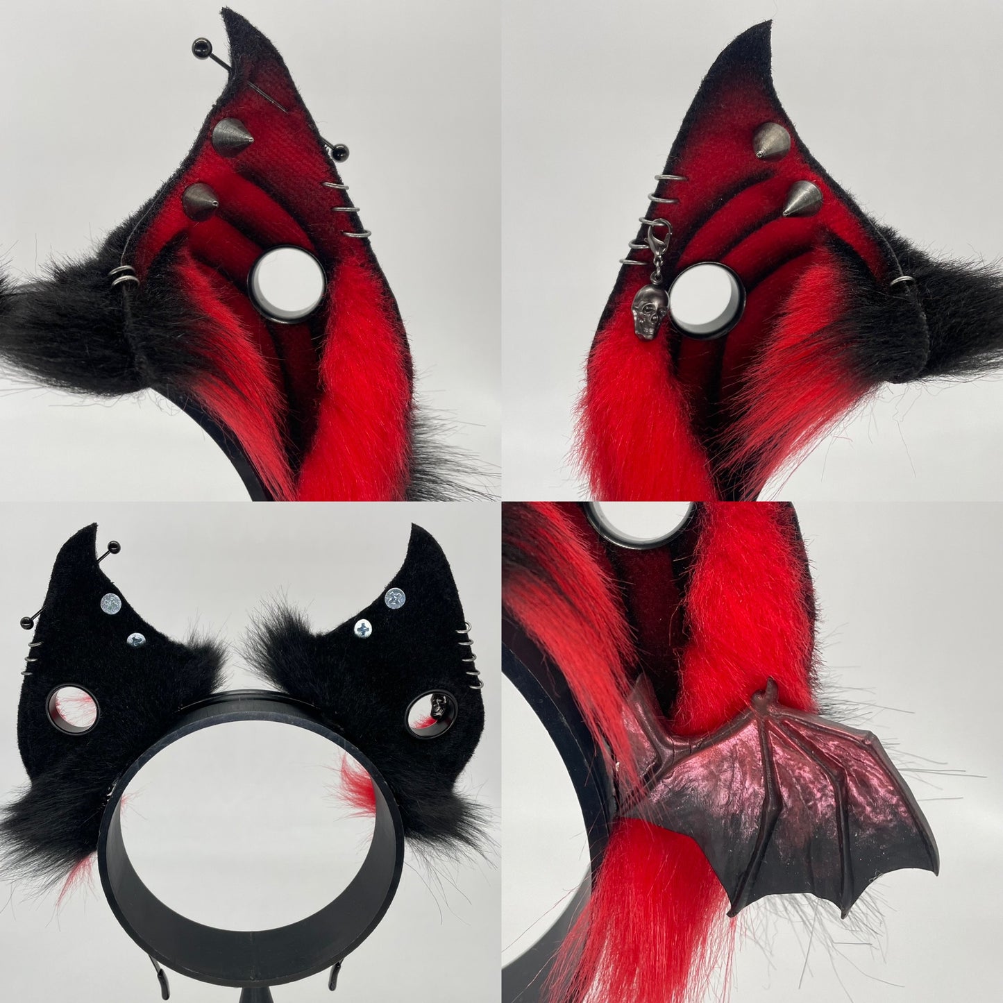 Punk Bat ears- Red & Black