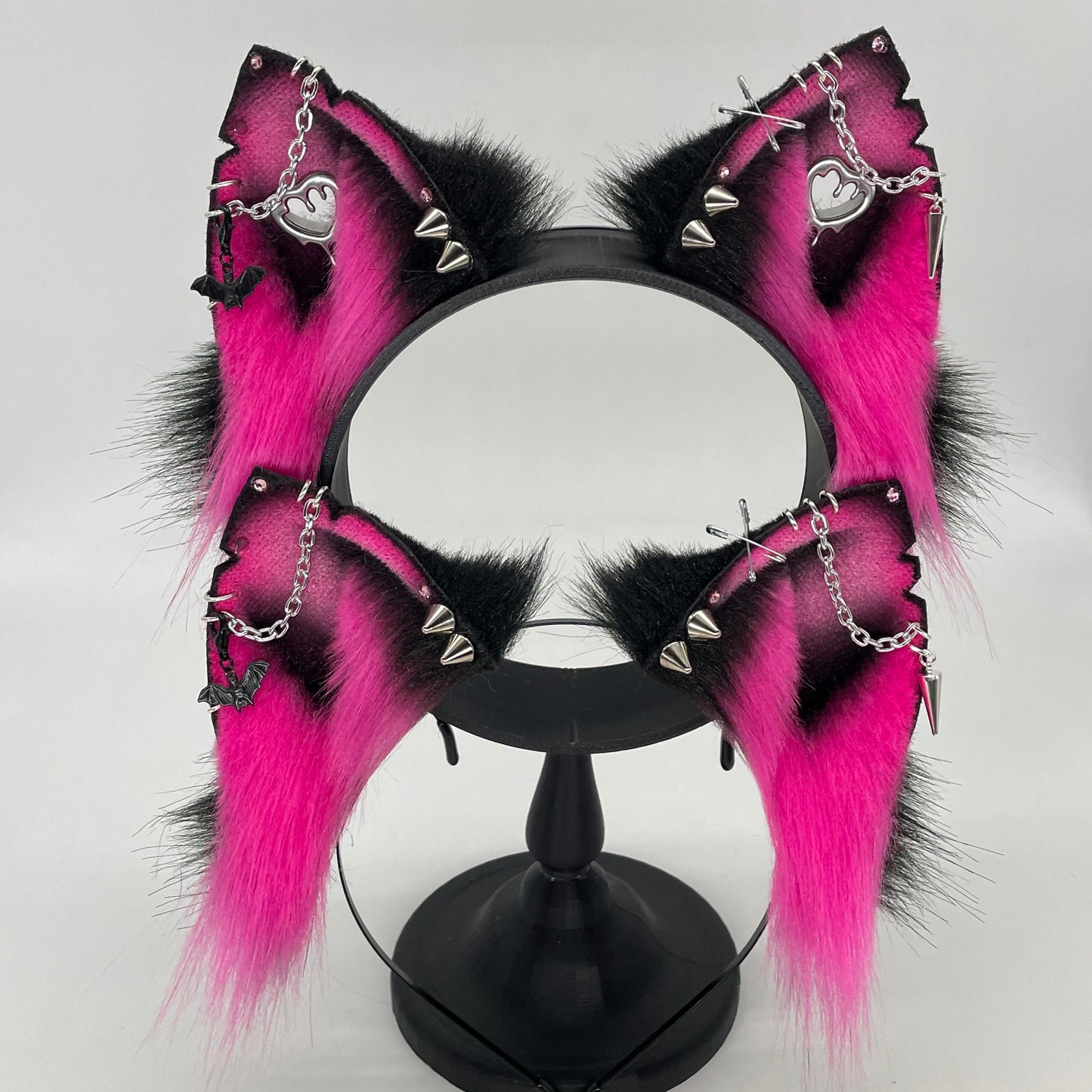 Punk Cat ears- Hot Pink & Black