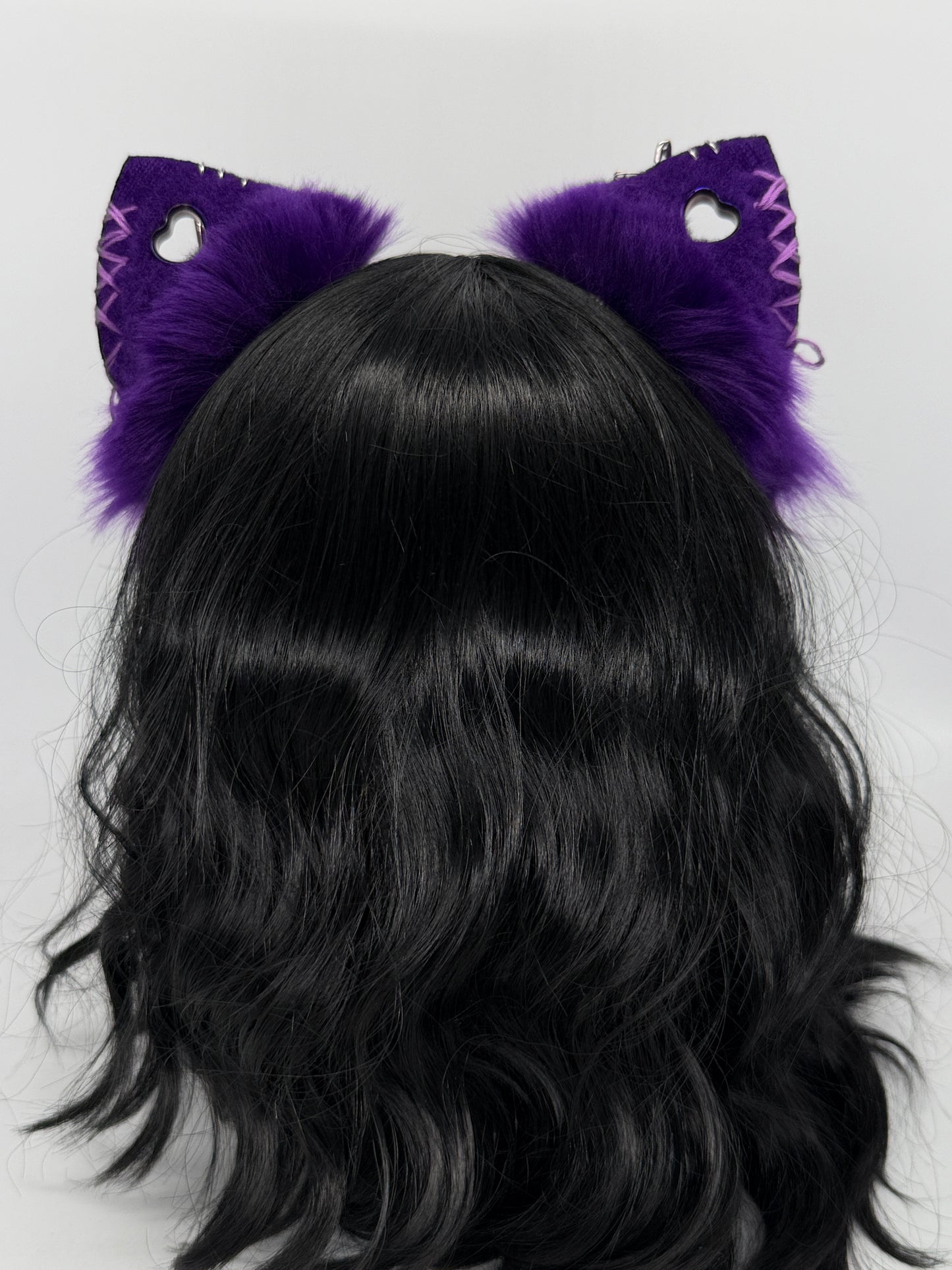 Leather & Laced- Black & Purple Cat Ears (Faux leather & fur)