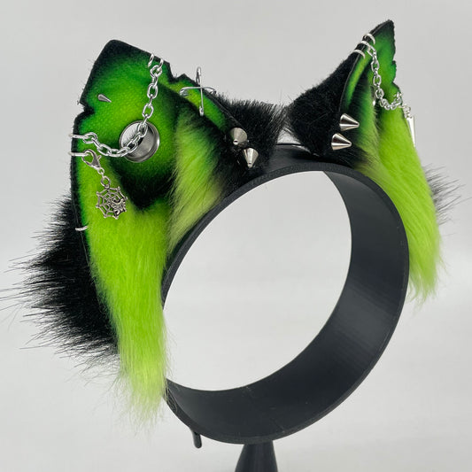 Punk Cat ears- Lime & Black