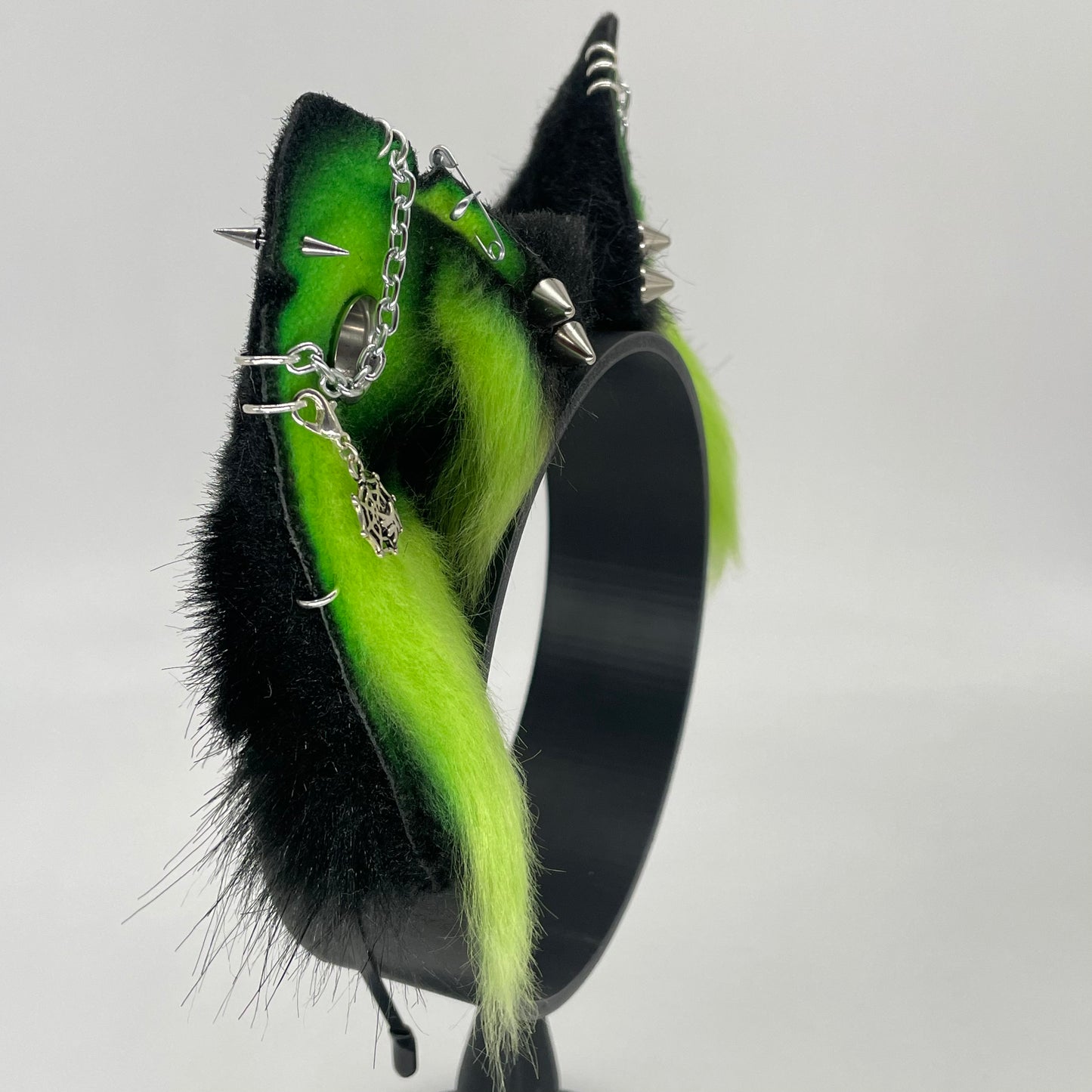 Punk Cat ears- Lime & Black