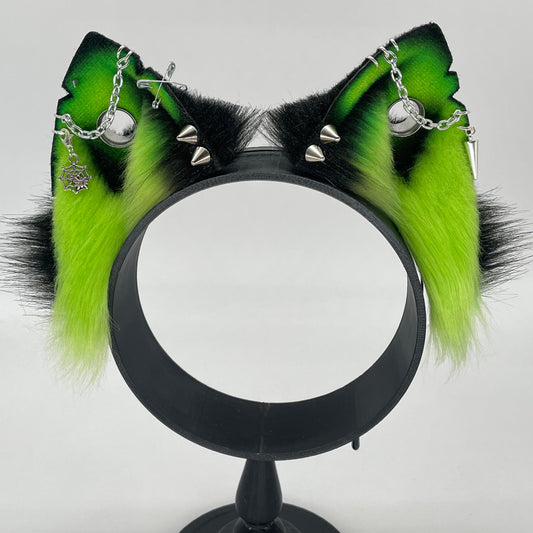 Punk Cat ears- Lime & Black